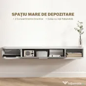 HOMCOM Dulap TV Suspendat din Lemn cu 2 Rafturi Deschise și Dulap, 120x26x16 cm, Alb și Gri