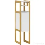 HOMCOM Dulap de Baie Economisitor de Spațiu cu Suport pentru Hârtie Igienică, Dulap și Raft din Bambus, 20x33x80cm, Alb