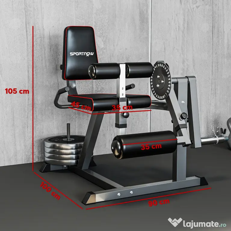 SPORTNOW Aparat pentru Gambe cu Spătar și Perne Reglabile și Spațiu pentru Greutăți, 100x90x105 cm, Negru | Aosom Romania