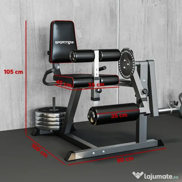 SPORTNOW Aparat pentru Gambe cu Spătar și Perne Reglabile și Spațiu pentru Greutăți, 100x90x105 cm, Negru | Aosom Romania