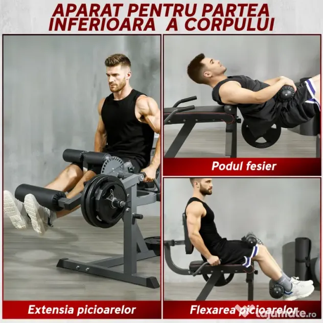 SPORTNOW Aparat pentru Gambe cu Spătar și Perne Reglabile și Spațiu pentru Greutăți, 100x90x105 cm, Negru | Aosom Romania