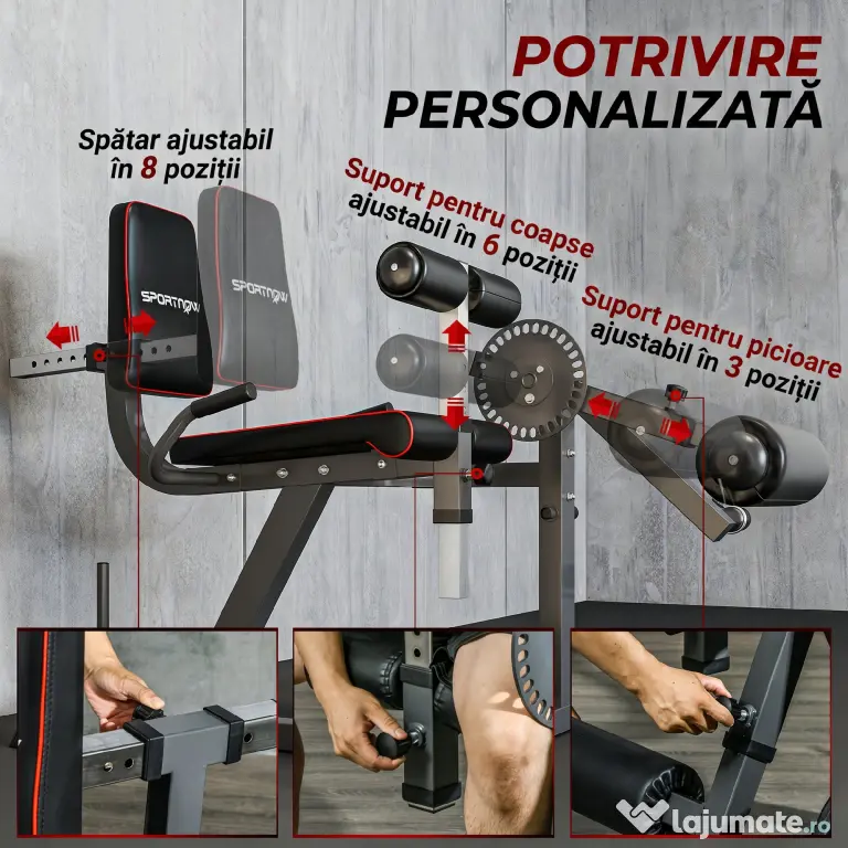 SPORTNOW Aparat pentru Gambe cu Spătar și Perne Reglabile și Spațiu pentru Greutăți, 100x90x105 cm, Negru | Aosom Romania