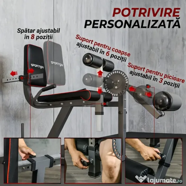 SPORTNOW Aparat pentru Gambe cu Spătar și Perne Reglabile și Spațiu pentru Greutăți, 100x90x105 cm, Negru | Aosom Romania