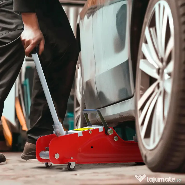 HOMCOM Cric Hidraulic cu Profil Jos, Cric Auto din Oțel Ranforsat cu Capacitate de 2,5 Tone, 56x20x8-38 cm, Roșu | Aosom Romania