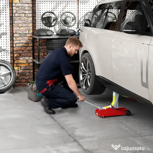 HOMCOM Cric Hidraulic cu Profil Jos, Cric Auto din Oțel Ranforsat cu Capacitate de 2,5 Tone, 56x20x8-38 cm, Roșu | Aosom Romania