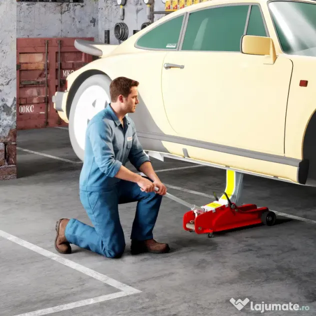 HOMCOM Cric Hidraulic cu Profil Jos, Cric Auto din Oțel Ranforsat cu Capacitate de 2,5 Tone, 56x20x8-38 cm, Roșu | Aosom Romania
