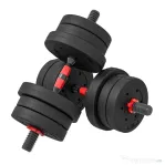 HOMCOM Set 2 Gantere Antialunecare cu 12 Discuri de Greutăți, 20 kg în total și Conector, din Oțel, HDPE și Nisip, Negru