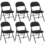 HOMCOM Set de 6 Scaune Pliabile cu Șezut Tapițat din Poliester și Cadru din Oțel, Negru