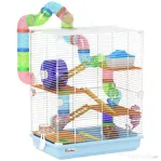 PawHut Căsuță pentru Hamsteri cu 5 Niveluri cu Tuburi, Roată, Scări, Căsuță și Sticlă, din Metal, PP și PS, 46x30x58 cm