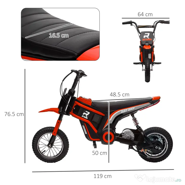 HOMCOM Motocicletă Electrică pentru Copii cu Accelerație Manuală și 2 Viteze, 119x64x76,5 cm, Roșu | Aosom Romania