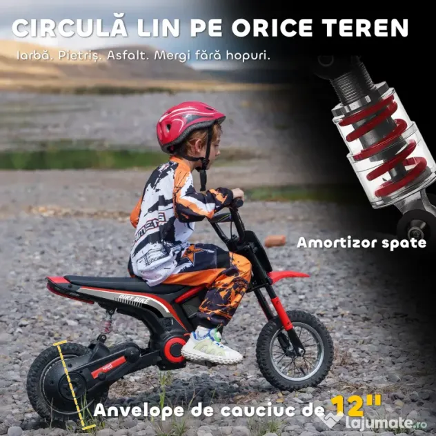 HOMCOM Motocicletă Electrică pentru Copii cu Accelerație Manuală și 2 Viteze, 119x64x76,5 cm, Roșu | Aosom Romania