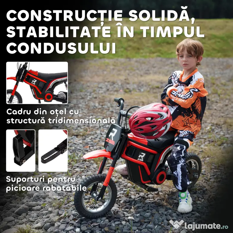 HOMCOM Motocicletă Electrică pentru Copii cu Accelerație Manuală și 2 Viteze, 119x64x76,5 cm, Roșu | Aosom Romania