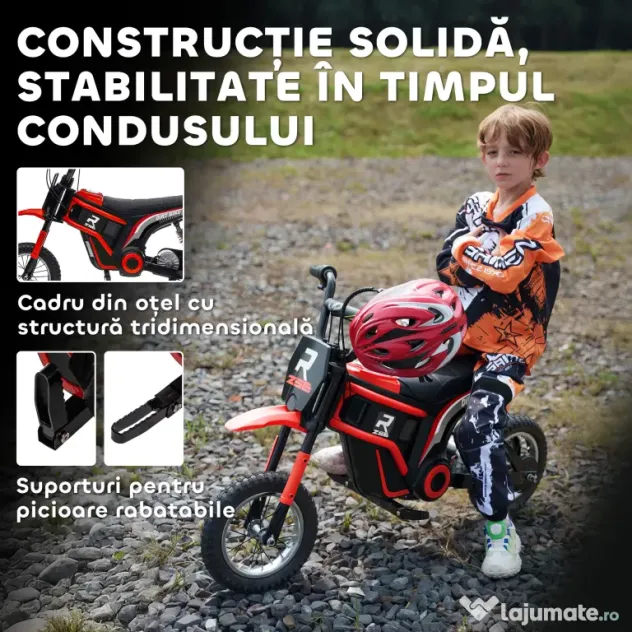 HOMCOM Motocicletă Electrică pentru Copii cu Accelerație Manuală și 2 Viteze, 119x64x76,5 cm, Roșu | Aosom Romania