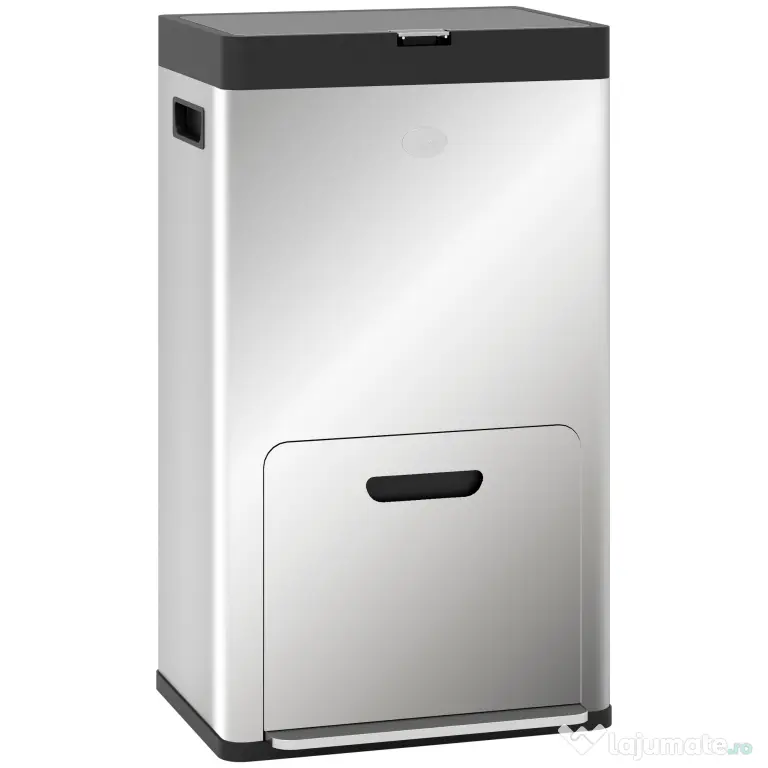 HOMCOM Coș de gunoi cu 3 compartimente de 56L cu suport pentru deodorant, din oțel și PP, 45.7x35.8x76 cm, argintiu