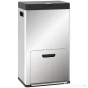 HOMCOM Coș de gunoi cu 3 compartimente de 56L cu suport pentru deodorant, din oțel și PP, 45.7x35.8x76 cm, argintiu 