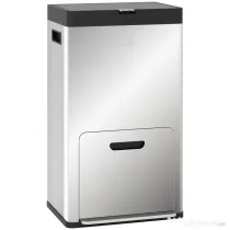 HOMCOM Coș de gunoi cu 3 compartimente de 56L cu suport pentru deodorant, din oțel și PP, 45.7x35.8x76 cm, argintiu