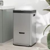 HOMCOM Coș de gunoi cu 3 compartimente de 56L cu suport pentru deodorant, din oțel și PP, 45.7x35.8x76 cm, argintiu 