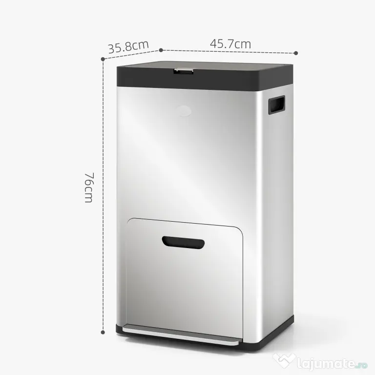 HOMCOM Coș de gunoi cu 3 compartimente de 56L cu suport pentru deodorant, din oțel și PP, 45.7x35.8x76 cm, argintiu