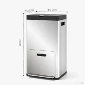 HOMCOM Coș de gunoi cu 3 compartimente de 56L cu suport pentru deodorant, din oțel și PP, 45.7x35.8x76 cm, argintiu 