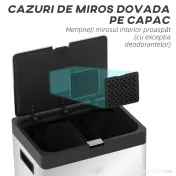 HOMCOM Coș de gunoi cu 3 compartimente de 56L cu suport pentru deodorant, din oțel și PP, 45.7x35.8x76 cm, argintiu 