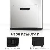 HOMCOM Coș de gunoi cu 3 compartimente de 56L cu suport pentru deodorant, din oțel și PP, 45.7x35.8x76 cm, argintiu 