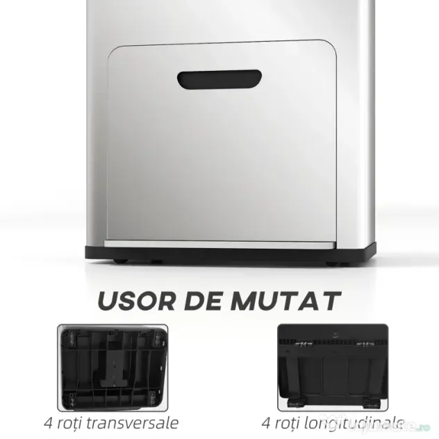 HOMCOM Coș de gunoi cu 3 compartimente de 56L cu suport pentru deodorant, din oțel și PP, 45.7x35.8x76 cm, argintiu
