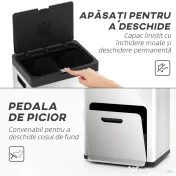 HOMCOM Coș de gunoi cu 3 compartimente de 56L cu suport pentru deodorant, din oțel și PP, 45.7x35.8x76 cm, argintiu 