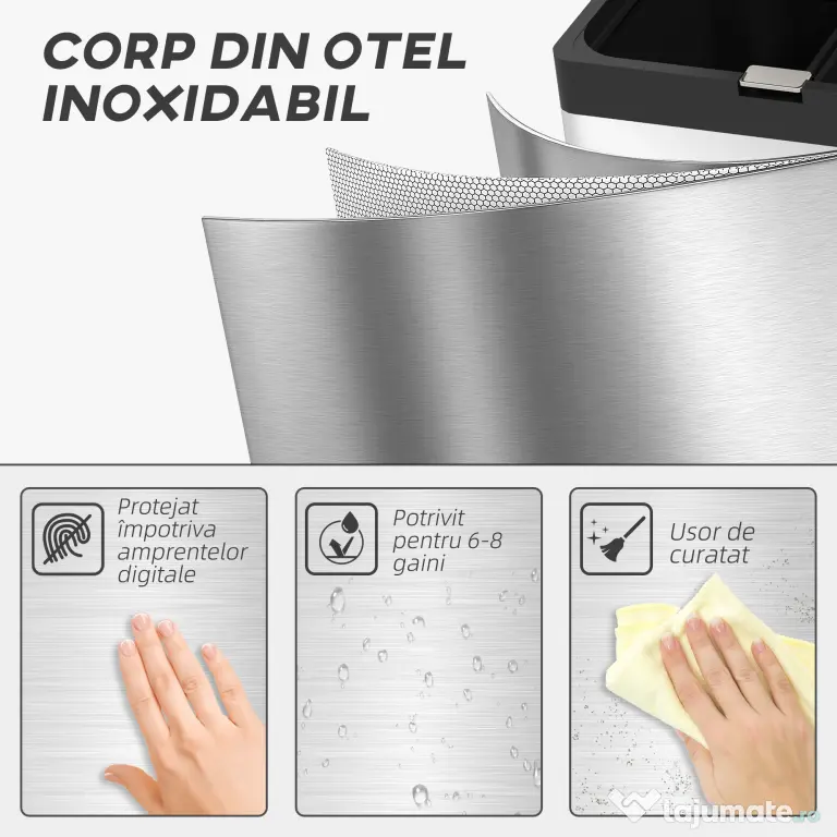 HOMCOM Coș de gunoi cu 3 compartimente de 56L cu suport pentru deodorant, din oțel și PP, 45.7x35.8x76 cm, argintiu