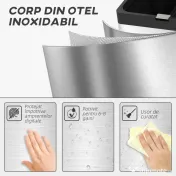 HOMCOM Coș de gunoi cu 3 compartimente de 56L cu suport pentru deodorant, din oțel și PP, 45.7x35.8x76 cm, argintiu 