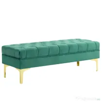 HOMCOM Bancă Hol, cu Husă Capitonată din Catifea cu Picioare Metalice pentru intrare, dormitor sau sufragerie, 118x45x42 cm, Verde | Aosom Romania