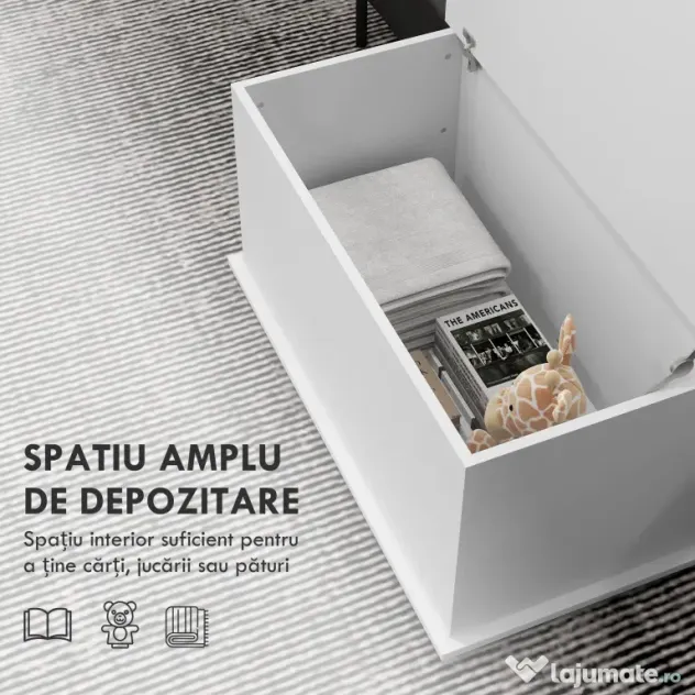 HOMCOM Bancă de Depozitare cu Balamale de Siguranță și Capac, 80x40x40 cm, Alb | Aosom Romania