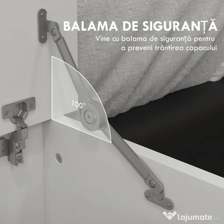 HOMCOM Bancă de Depozitare cu Balamale de Siguranță și Capac, 80x40x40 cm, Alb | Aosom Romania