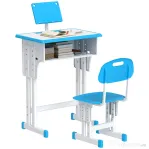 HOMCOM Bancă pentru Copii 6-12 Ani cu Înălțime Reglabilă, cu Suport pentru Cărți și Raft, 60x45x90-102 cm, Albastru | Aosom Romania