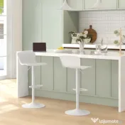 HOMCOM Set 2 Scaune de Bar cu Spătar Ergonomic, Suport pentru Picioare și Șezut Rotativ, 38,5x40x76,5-97,5 cm, Alb | Aosom Romania