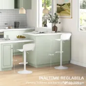 HOMCOM Set 2 Scaune de Bar cu Spătar Ergonomic, Suport pentru Picioare și Șezut Rotativ, 38,5x40x76,5-97,5 cm, Alb | Aosom Romania