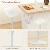 HOMCOM Set 2 Scaune de Bar cu Spătar Ergonomic, Suport pentru Picioare și Șezut Rotativ, 38,5x40x76,5-97,5 cm, Alb | Aosom Romania