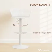 HOMCOM Set 2 Scaune de Bar cu Spătar Ergonomic, Suport pentru Picioare și Șezut Rotativ, 38,5x40x76,5-97,5 cm, Alb | Aosom Romania