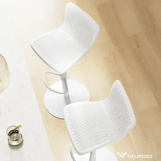 HOMCOM Set 2 Scaune de Bar cu Spătar Ergonomic, Suport pentru Picioare și Șezut Rotativ, 38,5x40x76,5-97,5 cm, Alb | Aosom Romania