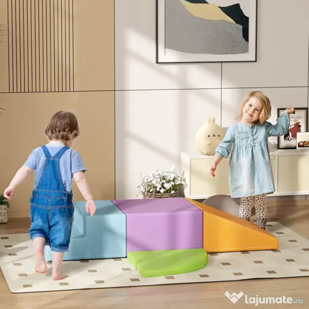 HOMCOM Set 4 Blocuri Moi pentru Copii 1-3 Ani, Spumă și Piele PU, Jucării de Cățărat, Multicolor | Aosom Romania