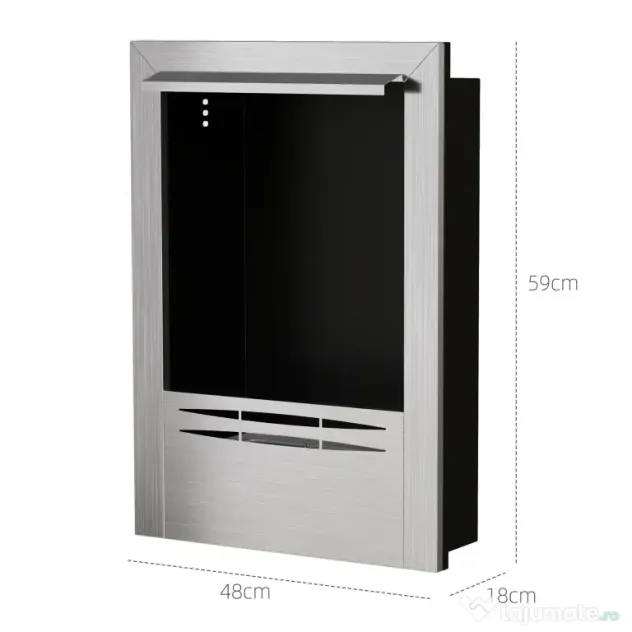 HOMCOM Șemineu pe Bioetanol Încorporat din Oțel, Capacitate 0,9L și Durată 3,3 Ore, 48x18x59 cm, Argintiu