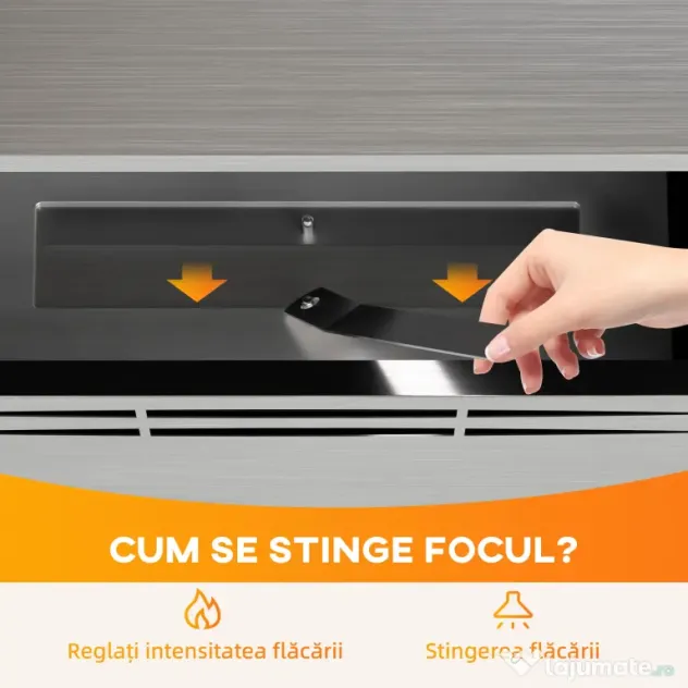 HOMCOM Șemineu pe Bioetanol Încorporat din Oțel, Capacitate 0,9L și Durată 3,3 Ore, 48x18x59 cm, Argintiu