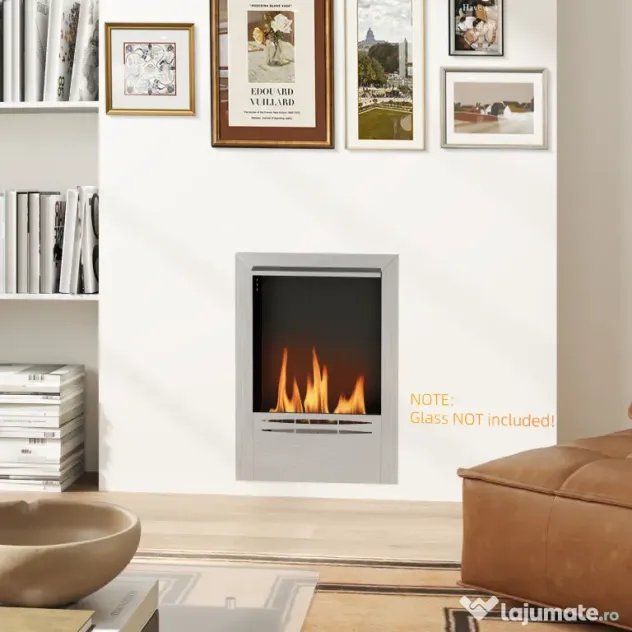 HOMCOM Șemineu pe Bioetanol Încorporat din Oțel, Capacitate 0,9L și Durată 3,3 Ore, 48x18x59 cm, Argintiu