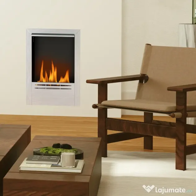 HOMCOM Șemineu pe Bioetanol Încorporat din Oțel, Capacitate 0,9L și Durată 3,3 Ore, 48x18x59 cm, Argintiu