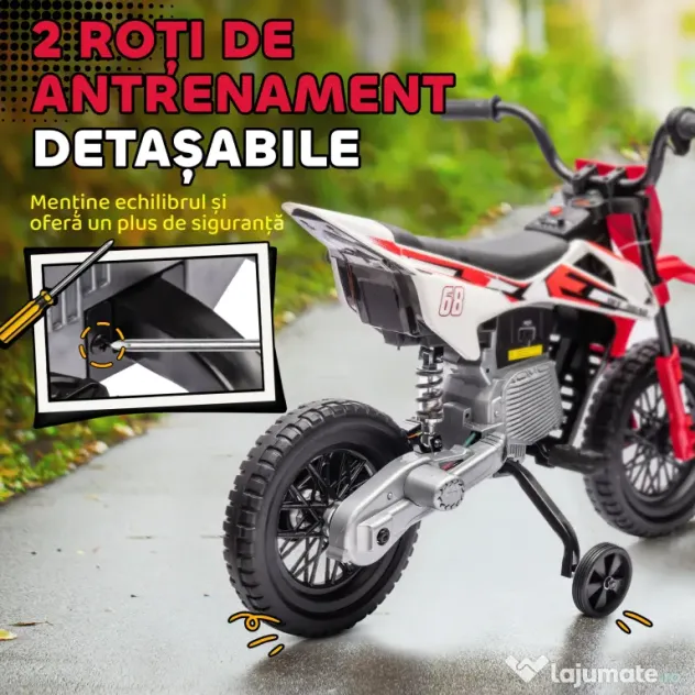 AIYAPLAY Motocicletă Electrică pentru Copii 3-6 Ani cu 2 Motoare și Accelerație Manuală, 2,4-5km/h, 107x56x70 cm, Roșu | Aosom Romania