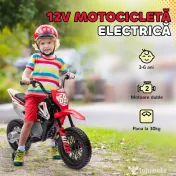 AIYAPLAY Motocicletă Electrică pentru Copii 3-6 Ani cu 2 Motoare și Accelerație Manuală, 2,4-5km/h, 107x56x70 cm, Roșu | Aosom Romania 