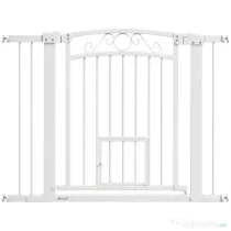 PawHut Ușă de Siguranță pentru Câini de Interior cu 2 Extensii și Ușiță pentru Pisici, 76-104x77 cm, Alb | Aosom Romania