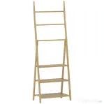 HOMCOM Raft de Baie Pliabil pentru Prosoape cu 3 Rafturi și 3 Bare, 53,5x30x153 cm, Lemn Natural