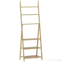 HOMCOM Raft de Baie Pliabil pentru Prosoape cu 3 Rafturi și 3 Bare,  53,5x30x153 cm, Lemn Natural