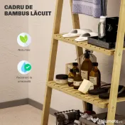 HOMCOM Raft de Baie Pliabil pentru Prosoape cu 3 Rafturi și 3 Bare, 53,5x30x153 cm, Lemn Natural
