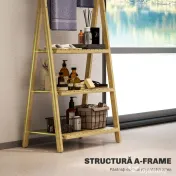 HOMCOM Raft de Baie Pliabil pentru Prosoape cu 3 Rafturi și 3 Bare, 53,5x30x153 cm, Lemn Natural